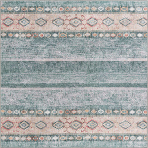 Washable Green 7' 6 x 7' 6 Timeless Square Area Rug Easy to Clean Stain Resistant & Durable Traditional Classic Vintage Design Carpet for Sale at Rug Engine