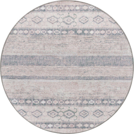 Washable Gray 3' 6 x 3' 6 Timeless Round Area Rug Easy to Clean Stain Resistant & Durable Traditional Classic Vintage Design Carpet for Sale at Rug Engine
