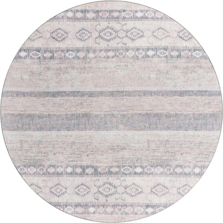 Washable Gray 7' 6 x 7' 6 Timeless Round Area Rug Easy to Clean Stain Resistant & Durable Traditional Classic Vintage Design Carpet for Sale at Rug Engine