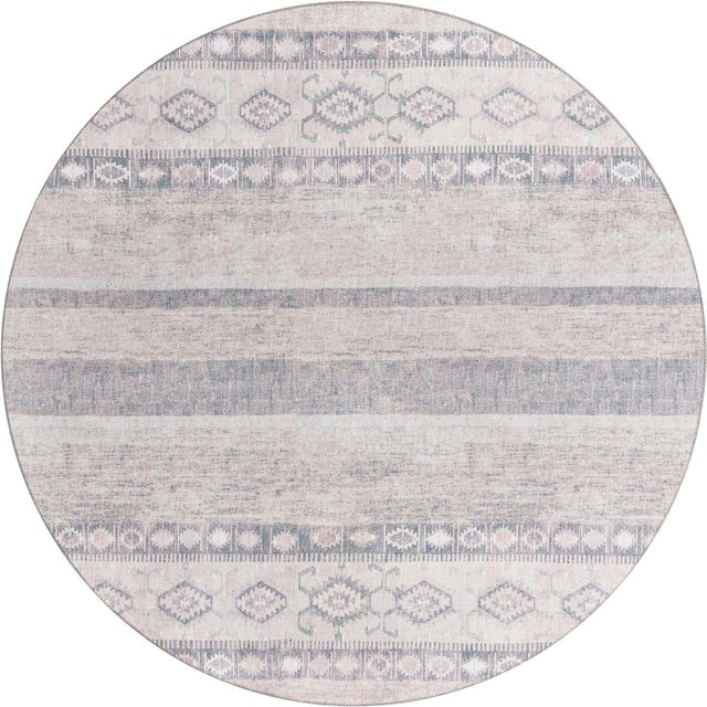 Washable Gray 7' 6 x 7' 6 Timeless Round Area Rug Easy to Clean Stain Resistant & Durable Traditional Classic Vintage Design Carpet for Sale at Rug Engine