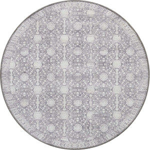 Washable Gray 3' 6 x 3' 6 Timeless Round Area Rug Easy to Clean Stain Resistant & Durable Traditional Classic Vintage Design Carpet for Sale at Rug Engine