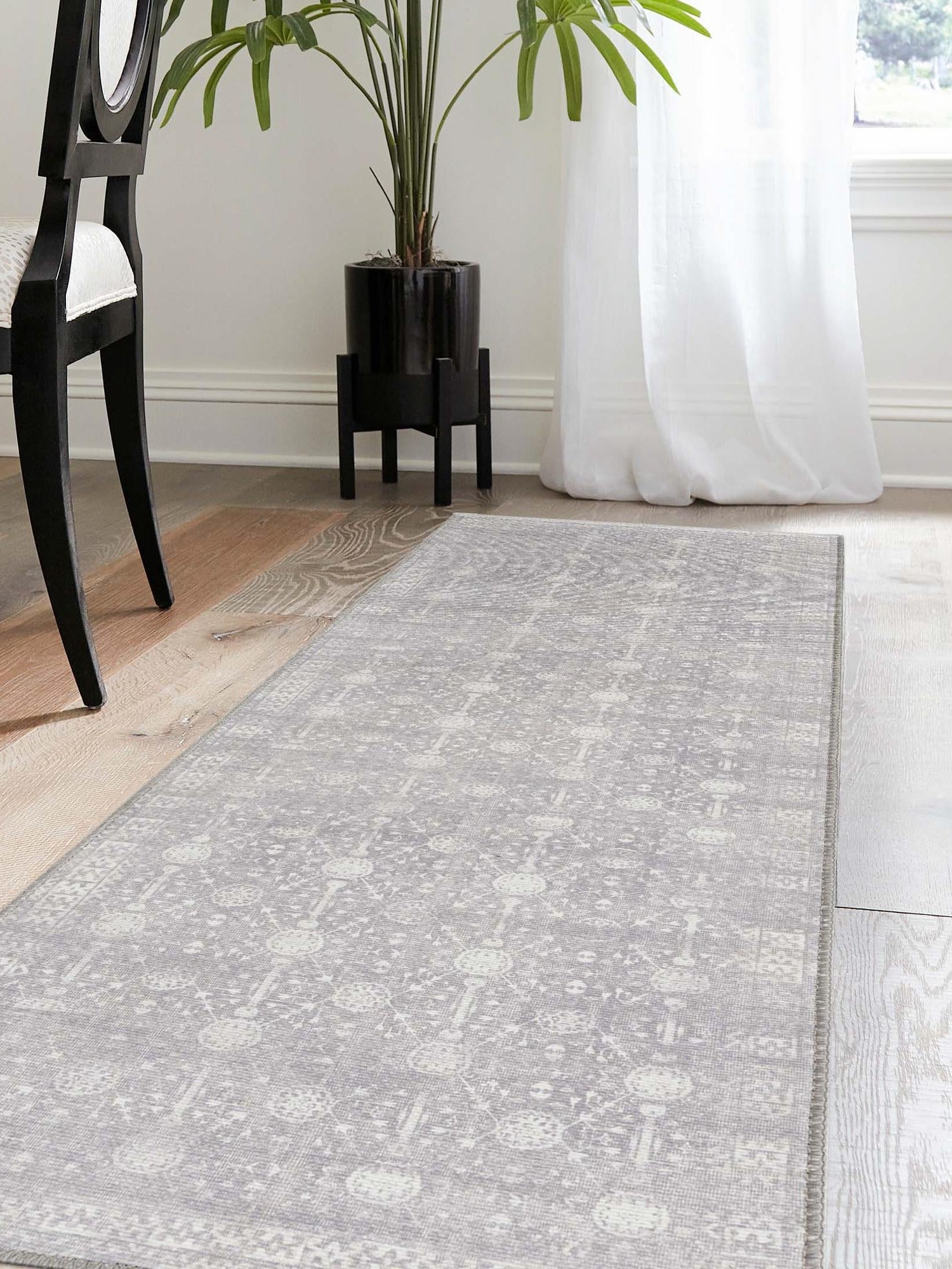 Washable Gray 2' 6 x 12' Timeless Runner Area Rug Easy to Clean Stain Resistant & Durable Traditional Classic Vintage Design Carpet for Sale at Rug Engine