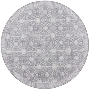 Washable Gray 7' 6 x 7' 6 Timeless Round Area Rug Easy to Clean Stain Resistant & Durable Traditional Classic Vintage Design Carpet for Sale at Rug Engine