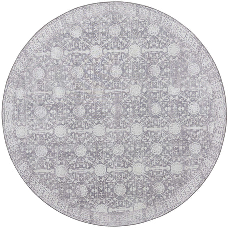 Washable Gray 7' 6 x 7' 6 Timeless Round Area Rug Easy to Clean Stain Resistant & Durable Traditional Classic Vintage Design Carpet for Sale at Rug Engine