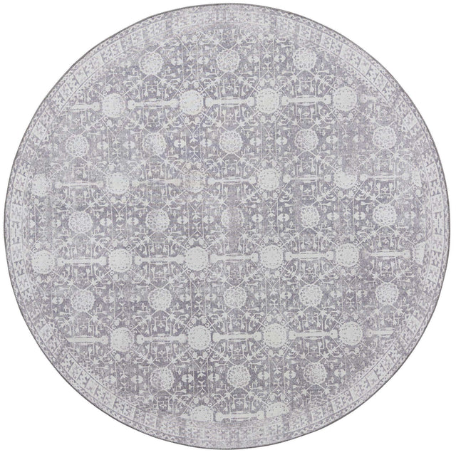 Washable Gray 7' 6 x 7' 6 Timeless Round Area Rug Easy to Clean Stain Resistant & Durable Traditional Classic Vintage Design Carpet for Sale at Rug Engine