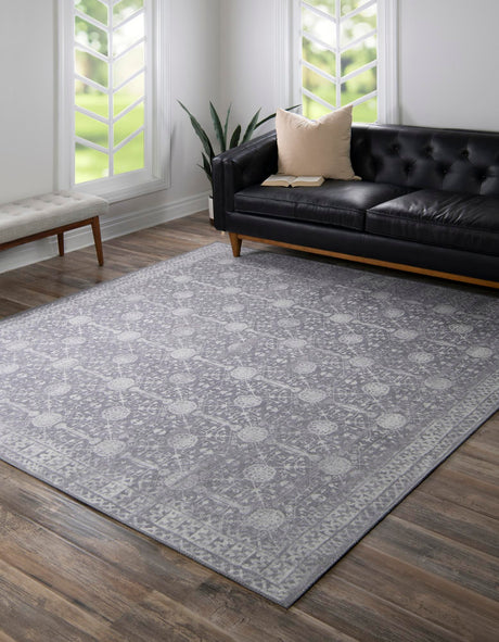 Washable Gray 7' 6 x 7' 6 Timeless Square Area Rug Easy to Clean Stain Resistant & Durable