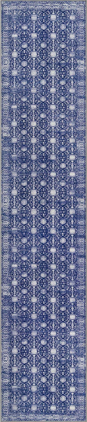 Washable Navy Blue 2' 6 x 12' Timeless Runner Area Rug Easy to Clean Stain Resistant & Durable Traditional Classic Vintage Design Carpet for Sale at Rug Engine