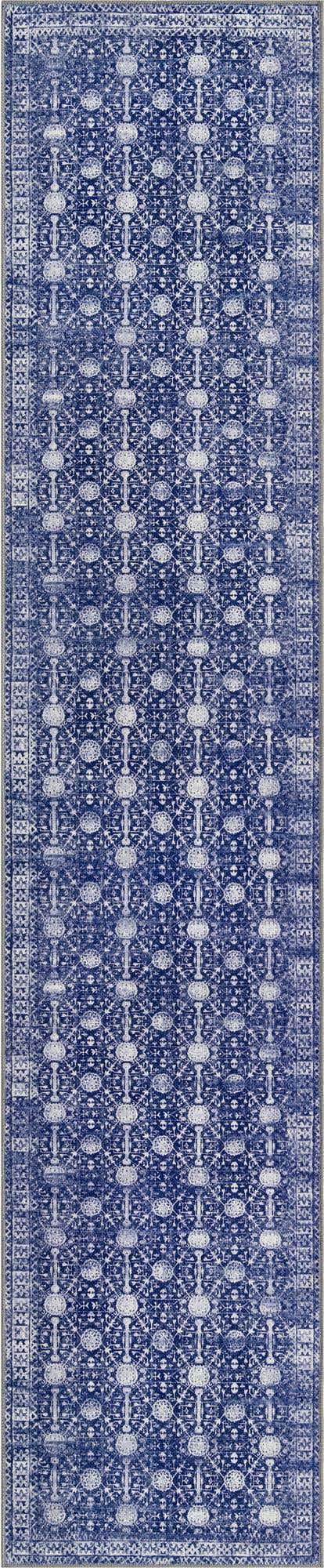 Washable Navy Blue 2' 6 x 12' Timeless Runner Area Rug Easy to Clean Stain Resistant & Durable Traditional Classic Vintage Design Carpet for Sale at Rug Engine