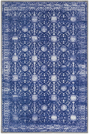 Washable Navy Blue 2' x 3' Timeless Rectangle Area Rug Easy to Clean Stain Resistant & Durable Traditional Classic Vintage Design Carpet for Sale at Rug Engine