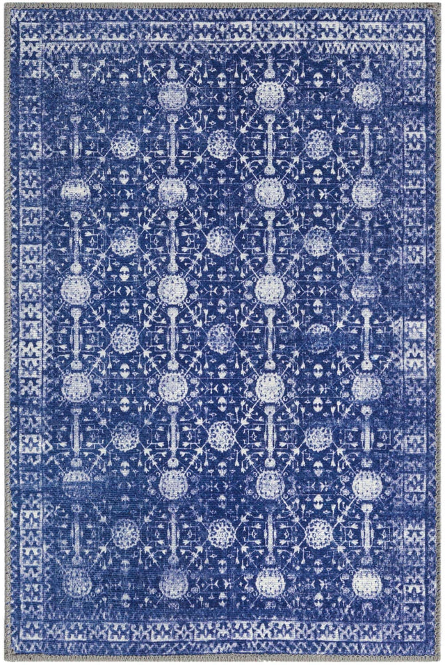 Washable Navy Blue 2' x 3' Timeless Rectangle Area Rug Easy to Clean Stain Resistant & Durable Traditional Classic Vintage Design Carpet for Sale at Rug Engine