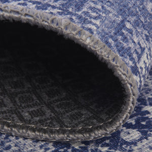 Washable Navy Blue 7' 6 x 7' 6 Timeless Round Area Rug Easy to Clean Stain Resistant & Durable Traditional Classic Vintage Design Carpet for Sale at Rug Engine