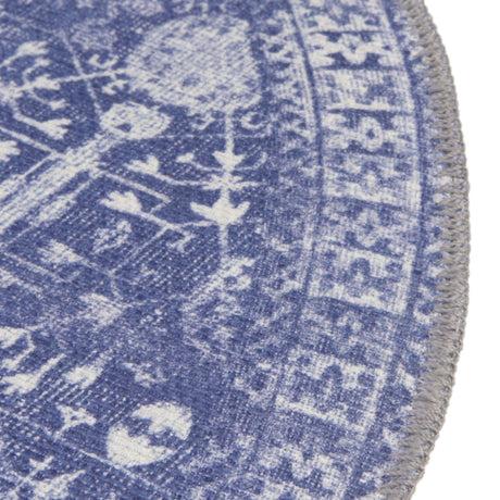 Washable Navy Blue 7' 6 x 7' 6 Timeless Round Area Rug Easy to Clean Stain Resistant & Durable Traditional Classic Vintage Design Carpet for Sale at Rug Engine