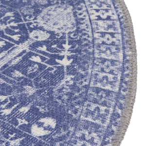 Washable Navy Blue 3' 6 x 3' 6 Timeless Round Area Rug Easy to Clean Stain Resistant & Durable Traditional Classic Vintage Design Carpet for Sale at Rug Engine