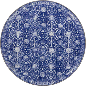 Washable Navy Blue 3' 6 x 3' 6 Timeless Round Area Rug Easy to Clean Stain Resistant & Durable Traditional Classic Vintage Design Carpet for Sale at Rug Engine