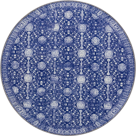 Washable Navy Blue 3' 6 x 3' 6 Timeless Round Area Rug Easy to Clean Stain Resistant & Durable Traditional Classic Vintage Design Carpet for Sale at Rug Engine