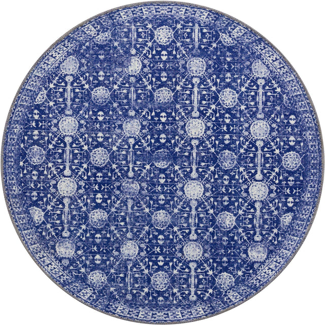 Washable Navy Blue 3' 6 x 3' 6 Timeless Round Area Rug Easy to Clean Stain Resistant & Durable Traditional Classic Vintage Design Carpet for Sale at Rug Engine