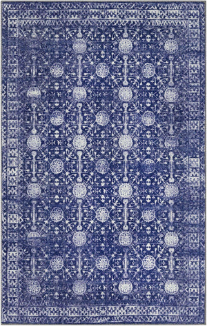 Washable Navy Blue 3' 6 x 5' 6 Timeless Rectangle Area Rug Easy to Clean Stain Resistant & Durable Traditional Classic Vintage Design Carpet for Sale at Rug Engine