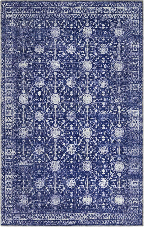 Washable Navy Blue 3' 6 x 5' 6 Timeless Rectangle Area Rug Easy to Clean Stain Resistant & Durable Traditional Classic Vintage Design Carpet for Sale at Rug Engine
