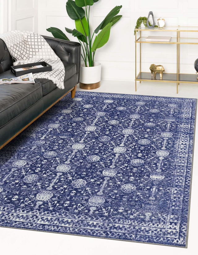 Washable Navy Blue 2' x 3' Timeless Rectangle Area Rug Easy to Clean Stain Resistant & Durable Traditional Classic Vintage Design Carpet for Sale at Rug Engine
