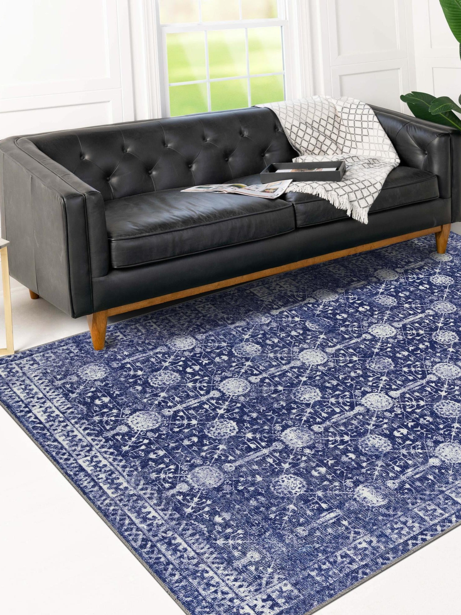 Washable Navy Blue 2' x 3' Timeless Rectangle Area Rug Easy to Clean Stain Resistant & Durable Traditional Classic Vintage Design Carpet for Sale at Rug Engine