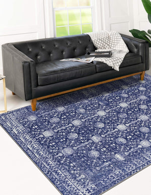 Washable Navy Blue 7' 6 x 10' 6 Timeless Rectangle Area Rug Easy to Clean Stain Resistant & Durable Traditional Classic Vintage Design Carpet for Sale at Rug Engine