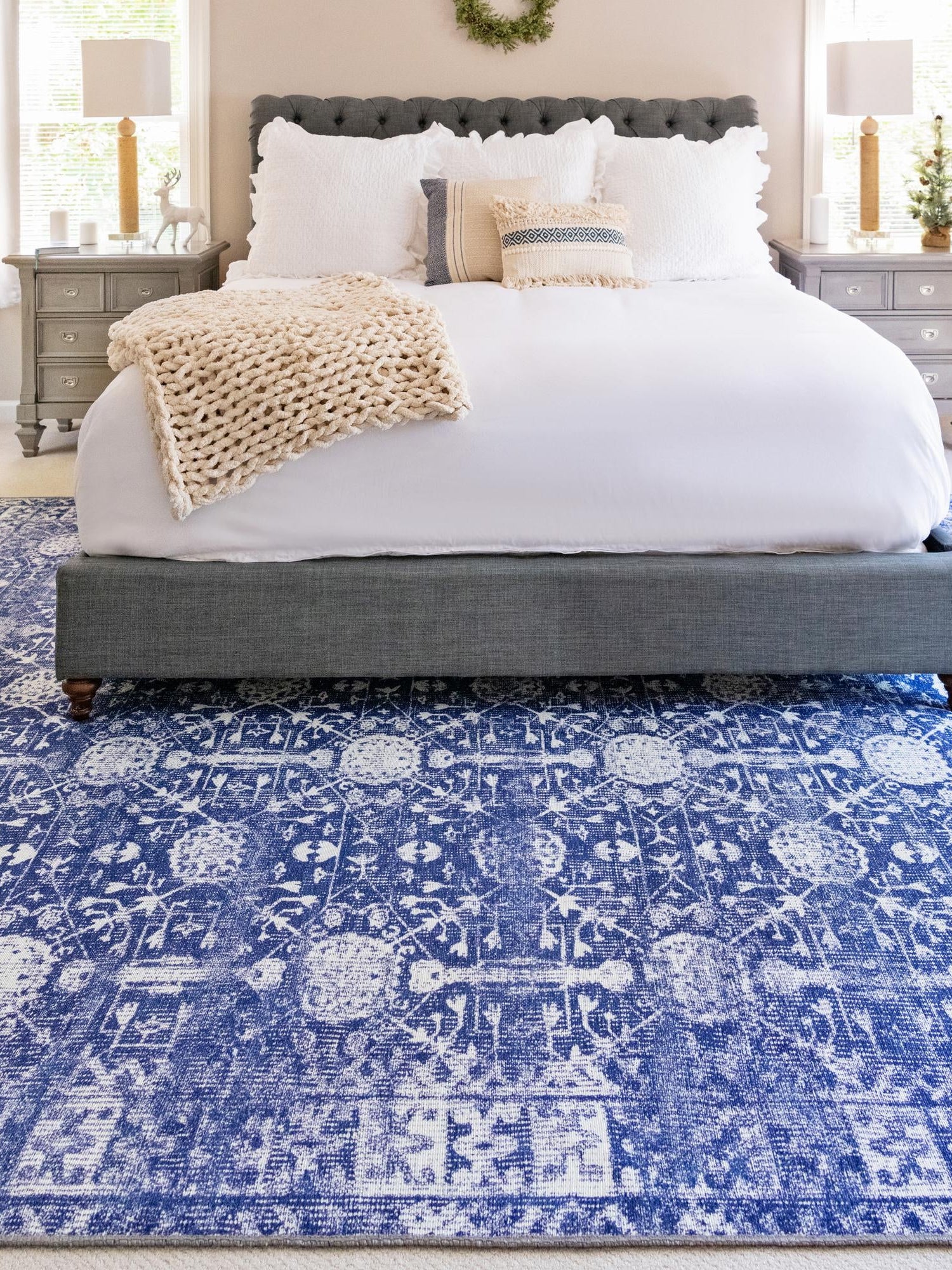 Washable Navy Blue 2' x 3' Timeless Rectangle Area Rug Easy to Clean Stain Resistant & Durable Traditional Classic Vintage Design Carpet for Sale at Rug Engine