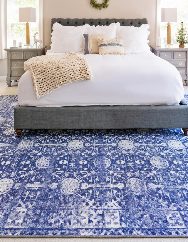 Washable Navy Blue 3' 6 x 5' 6 Timeless Rectangle Area Rug Easy to Clean Stain Resistant & Durable Traditional Classic Vintage Design Carpet for Sale at Rug Engine