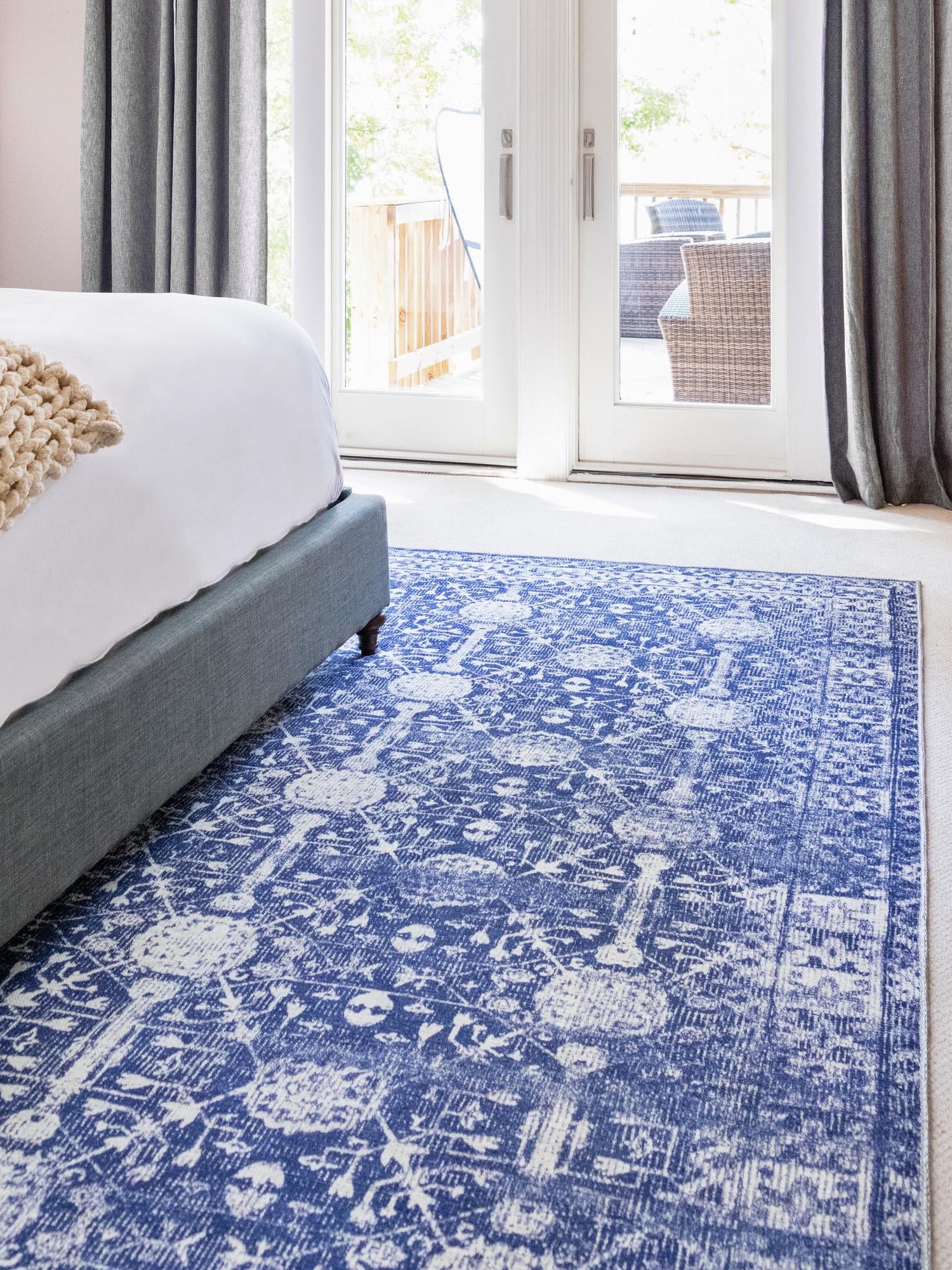 Washable Navy Blue 7' 6 x 10' 6 Timeless Rectangle Area Rug Easy to Clean Stain Resistant & Durable Traditional Classic Vintage Design Carpet for Sale at Rug Engine