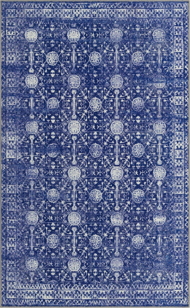 Washable Navy Blue 5' x 8' Timeless Rectangle Area Rug Easy to Clean Stain Resistant & Durable Traditional Classic Vintage Design Carpet for Sale at Rug Engine