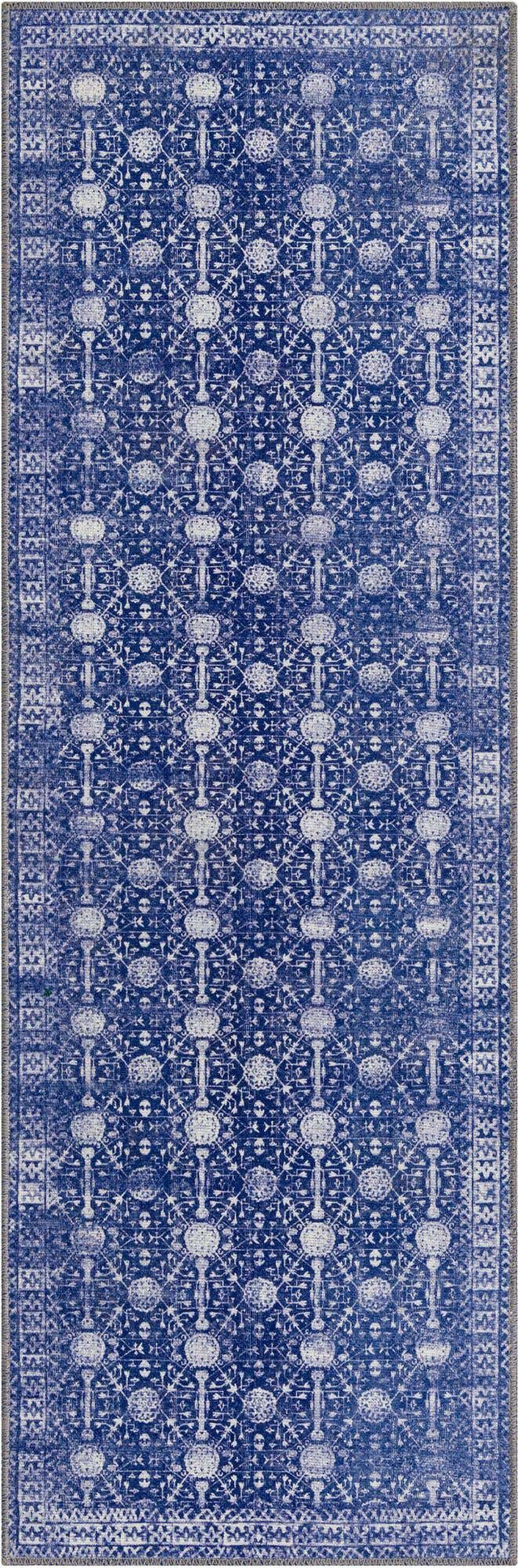 Washable Navy Blue 2' x 6' Timeless Runner Area Rug Easy to Clean Stain Resistant & Durable Traditional Classic Vintage Design Carpet for Sale at Rug Engine