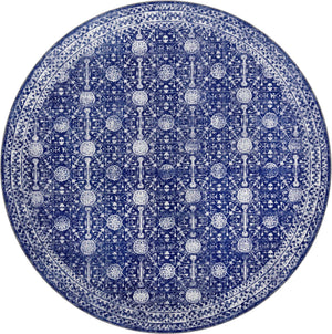 Washable Navy Blue 7' 6 x 7' 6 Timeless Round Area Rug Easy to Clean Stain Resistant & Durable Traditional Classic Vintage Design Carpet for Sale at Rug Engine