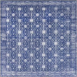 Washable Navy Blue 7' 6 x 7' 6 Timeless Square Area Rug Easy to Clean Stain Resistant & Durable Traditional Classic Vintage Design Carpet for Sale at Rug Engine