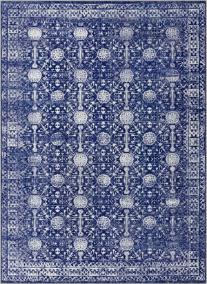 Washable Navy Blue 7' 6 x 10' 6 Timeless Rectangle Area Rug Easy to Clean Stain Resistant & Durable Traditional Classic Vintage Design Carpet for Sale at Rug Engine