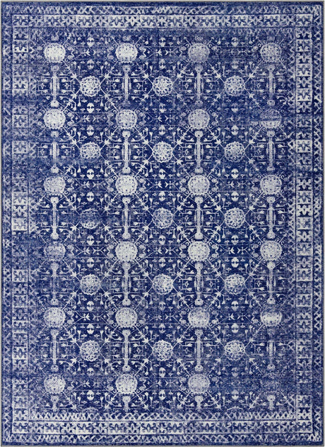 Washable Navy Blue 7' 6 x 10' 6 Timeless Rectangle Area Rug Easy to Clean Stain Resistant & Durable Traditional Classic Vintage Design Carpet for Sale at Rug Engine