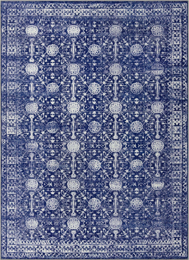 Washable Navy Blue 7' 6 x 10' 6 Timeless Rectangle Area Rug Easy to Clean Stain Resistant & Durable Traditional Classic Vintage Design Carpet for Sale at Rug Engine