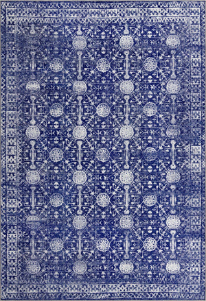 Washable Navy Blue 8' 4 x 12' Timeless Rectangle Area Rug Easy to Clean Stain Resistant & Durable Traditional Classic Vintage Design Carpet for Sale at Rug Engine
