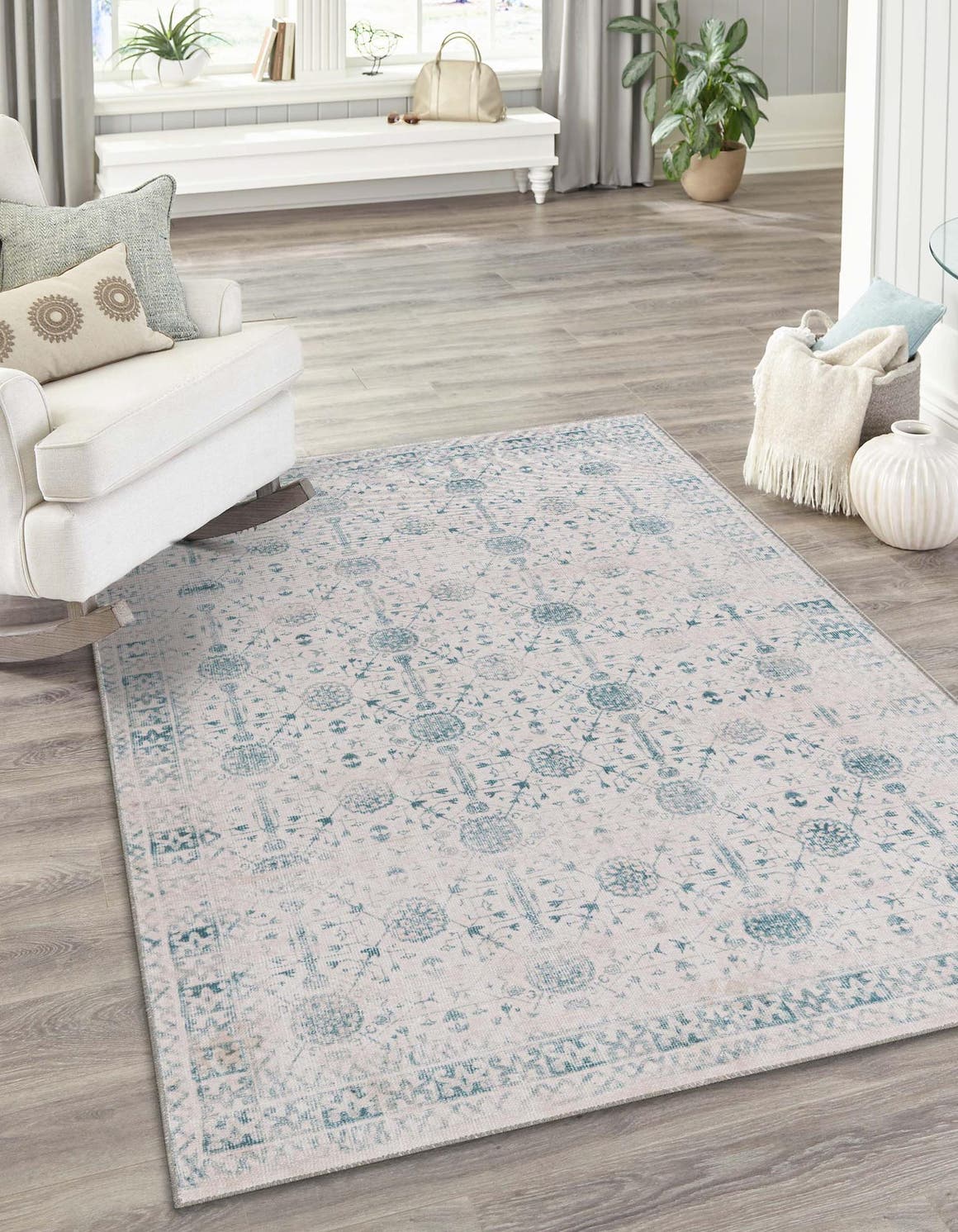 Washable Ivory 2' x 3' Timeless Rectangle Area Rug Easy to Clean Stain Resistant & Durable Traditional Classic Vintage Design Carpet for Sale at Rug Engine