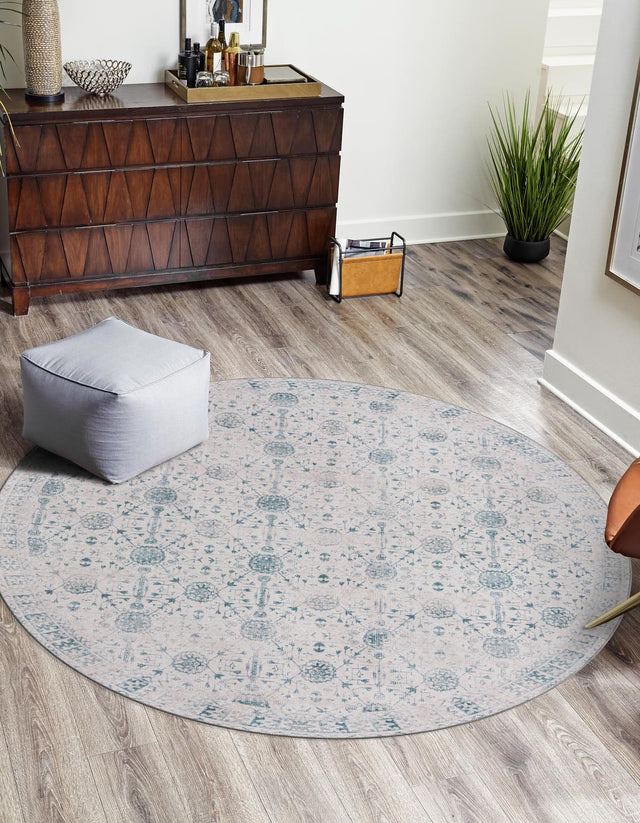 Washable Ivory 3' 6 x 3' 6 Timeless Round Area Rug Easy to Clean Stain Resistant & Durable Traditional Classic Vintage Design Carpet for Sale at Rug Engine