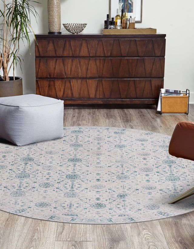 Washable Ivory 7' 6 x 7' 6 Timeless Round Area Rug Easy to Clean Stain Resistant & Durable Traditional Classic Vintage Design Carpet for Sale at Rug Engine