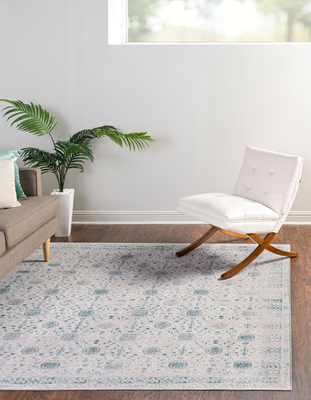 Washable Ivory 7' 6 x 7' 6 Timeless Square Area Rug Easy to Clean Stain Resistant & Durable Traditional Classic Vintage Design Carpet for Sale at Rug Engine