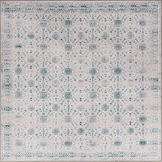 Washable Ivory 7' 6 x 7' 6 Timeless Square Area Rug Easy to Clean Stain Resistant & Durable Traditional Classic Vintage Design Carpet for Sale at Rug Engine