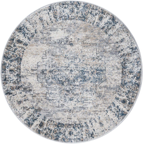 Gray 4' 1 x 4' 1 Portland Round Area Rug 85% Polypropylene & 15% Polyester Vintage Distressed Traditional Carpet for Home Decor for Sale at Rug Engine
