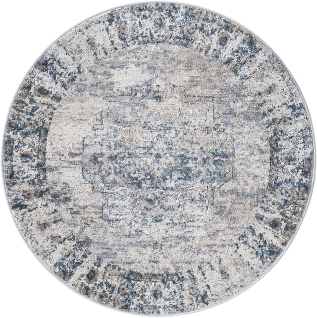 Gray 4' 1 x 4' 1 Portland Round Area Rug 85% Polypropylene & 15% Polyester Vintage Distressed Traditional Carpet for Home Decor for Sale at Rug Engine