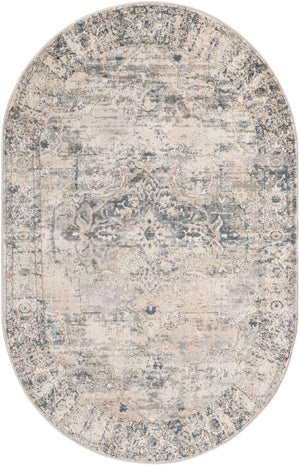 Gray 5' 3 x 8' Portland Oval Area Rug 85% Polypropylene & 15% Polyester Vintage Distressed Traditional Carpet for Home Decor for Sale at Rug Engine