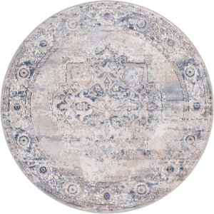 Gray 6' 1 x 6' 1 Portland Round Area Rug 85% Polypropylene & 15% Polyester Vintage Distressed Traditional Carpet for Home Decor for Sale at Rug Engine
