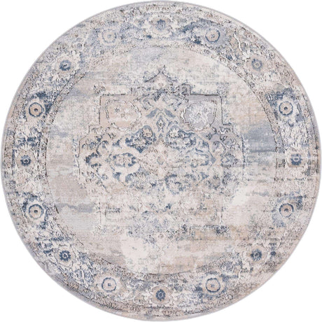 Gray 6' 1 x 6' 1 Portland Round Area Rug 85% Polypropylene & 15% Polyester Vintage Distressed Traditional Carpet for Home Decor for Sale at Rug Engine