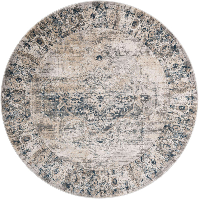 Gray 7' 10 x 7' 10 Portland Round Area Rug 85% Polypropylene & 15% Polyester Vintage Distressed Traditional Carpet for Home Decor for Sale at Rug Engine