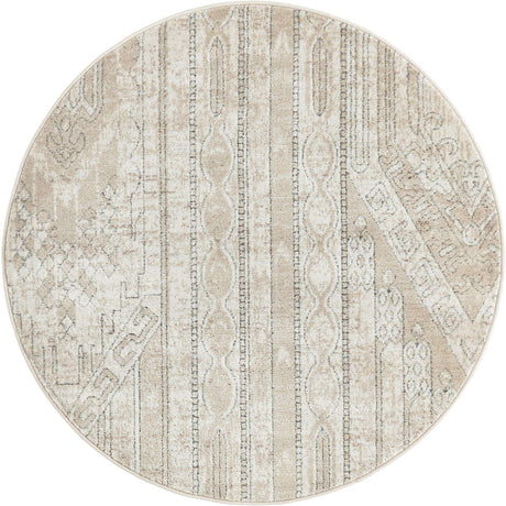 Ivory 4' 1 x 4' 1 Portland Round Area Rug 85% Polypropylene & 15% Polyester Vintage Distressed Traditional Carpet for Home Decor for Sale at Rug Engine