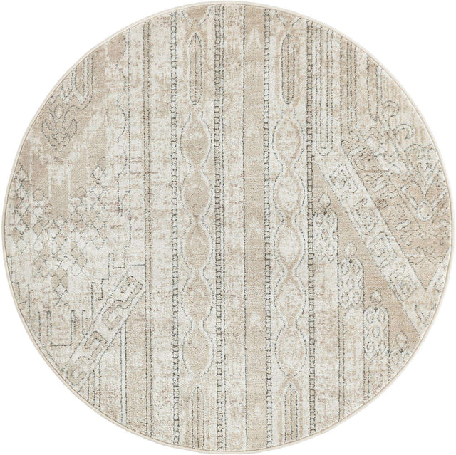Ivory 4' 1 x 4' 1 Portland Round Area Rug 85% Polypropylene & 15% Polyester Vintage Distressed Traditional Carpet for Home Decor for Sale at Rug Engine
