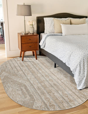 Ivory 5' 3 x 8' Portland Oval Area Rug 85% Polypropylene & 15% Polyester Vintage Distressed Traditional Carpet for Home Decor for Sale at Rug Engine